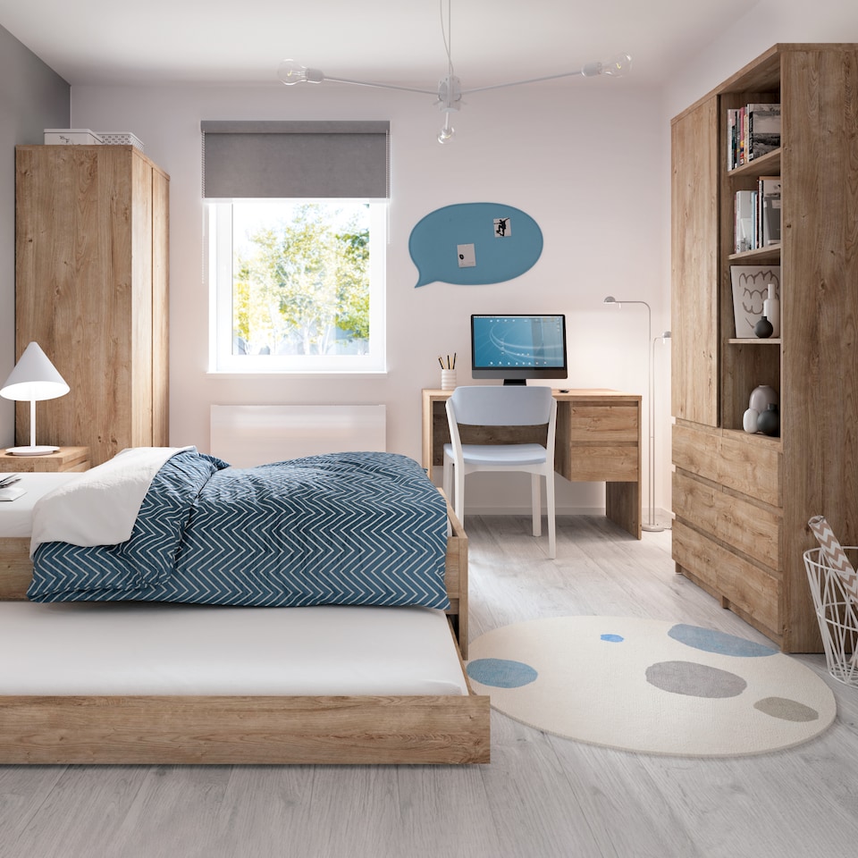 image 1 of Fribo 1 Door 1 Drawer Twin Pedestal Desk in Oak