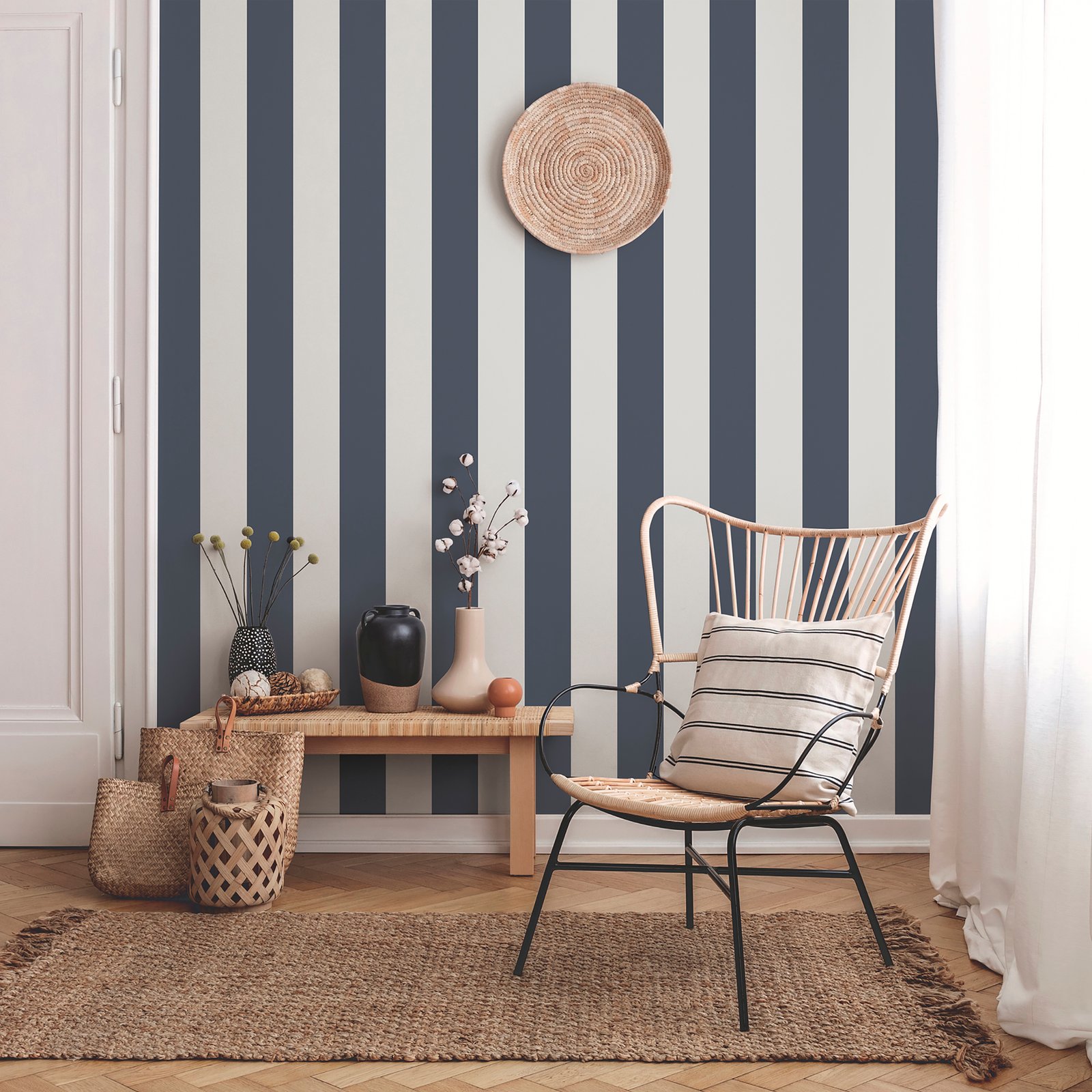 Essential Stripes Dark Blue Classic Stripe Wallpaper