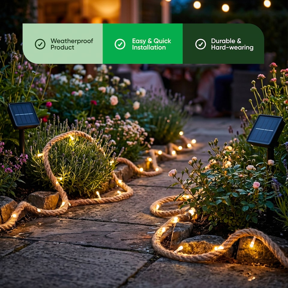 image 1 of Gardenwize Solar Rope String Lights 4m Outdoor Garden 2 Pack