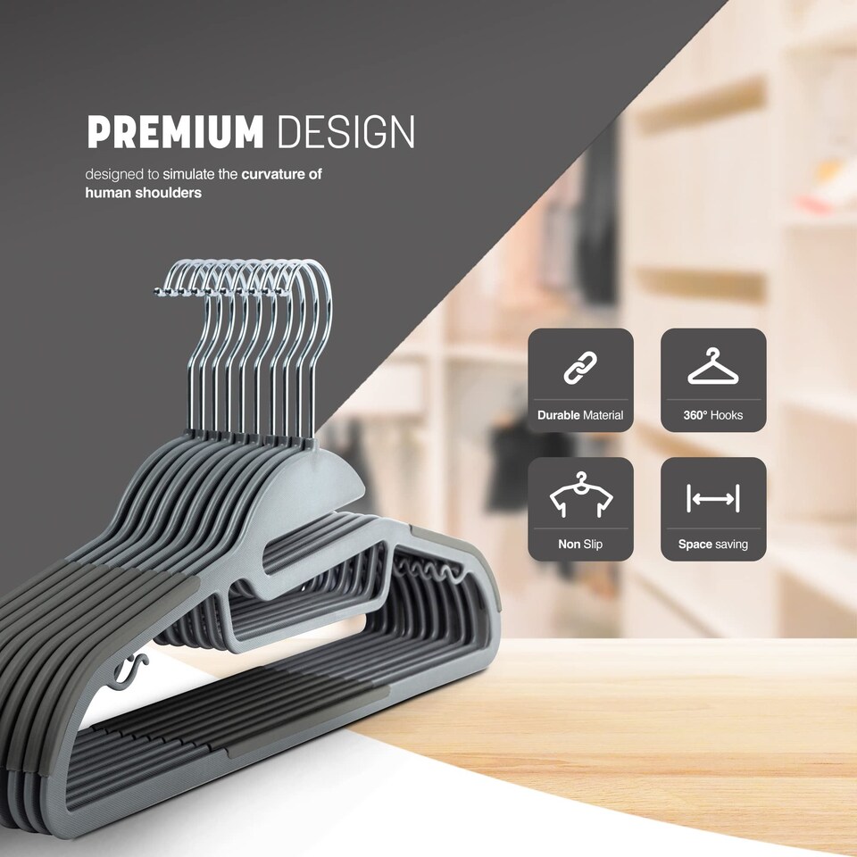 image 1 of Keplin Non-Slip Hangers, Durable, Slimline Design for Space Saving with 360 Degree Swivel