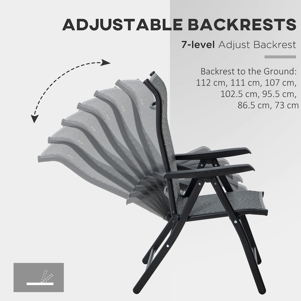 image 1 of Outsunny Set of 2 Outdoor Rattan Folding Chair Set w/ Adjustable Backrest Grey