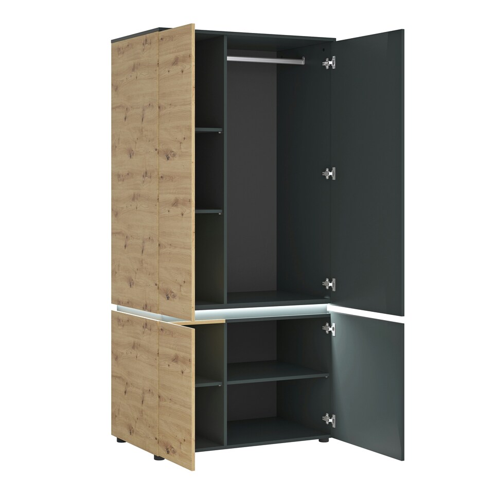 image 1 of Luci 4 Door Wardrobe (including LED lighting) in Platinum and Oak