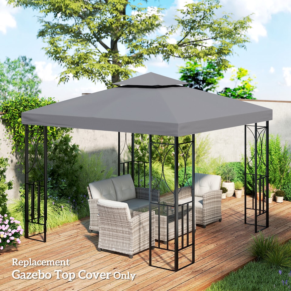 image 1 of Outsunny 3 x 3m Gazebo Canopy Replacement Cover 2Tier Roof Top Spare Part Deep Grey TOP COVER ONLY