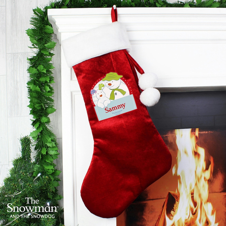 image 1 of Personalised The Snowman and the Snowdog Luxury Red Stocking