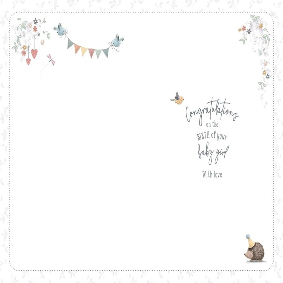 image 1 of Bear Sleeping In Basket Birth Baby Girl Congratulations Card