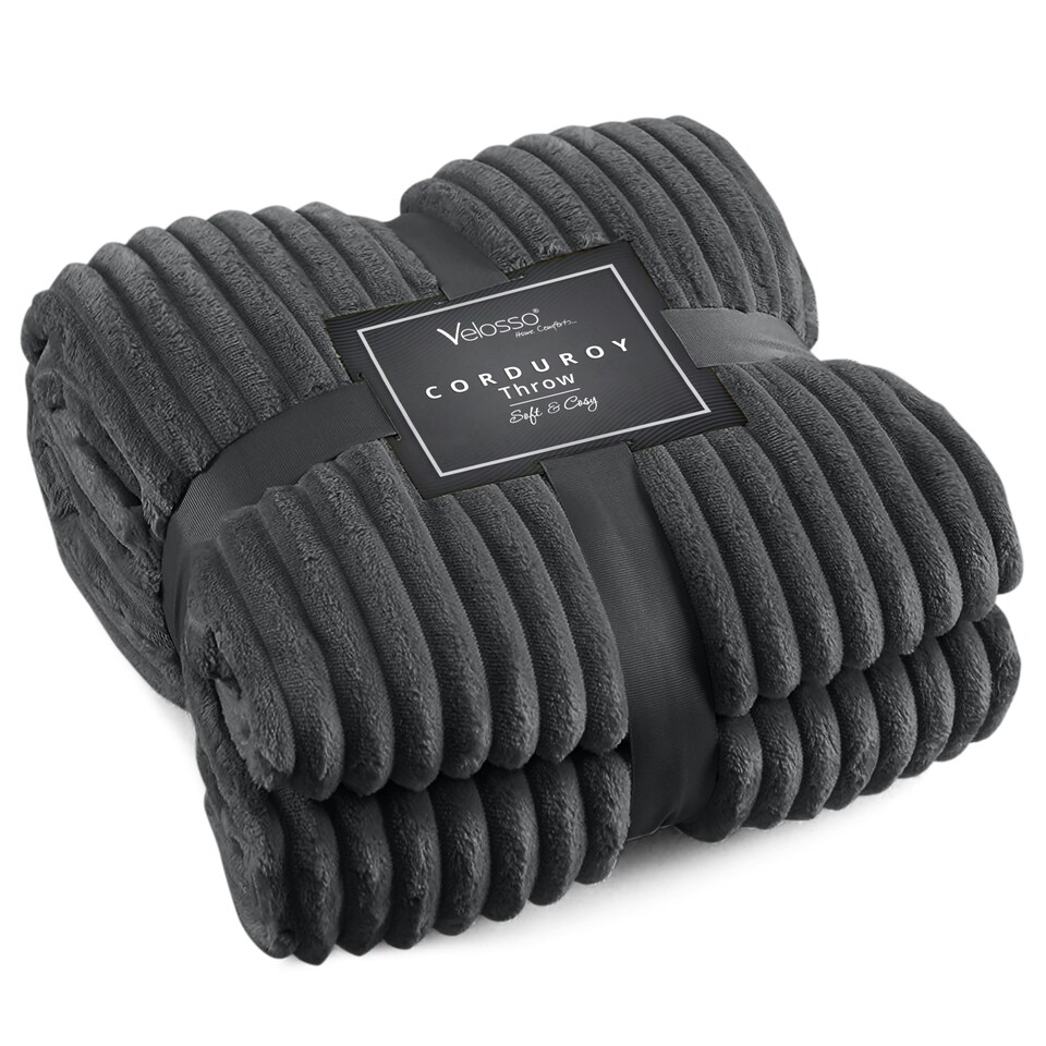image 1 of Velosso Corduroy Plush Throw - 127cm x 152cm Grey | Charcoal