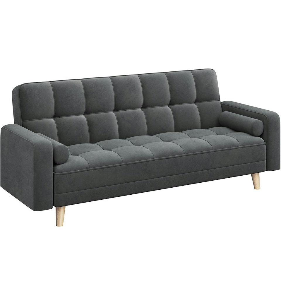 image 1 of Yaheetech Velvet Convertible Sofa Bed Grey