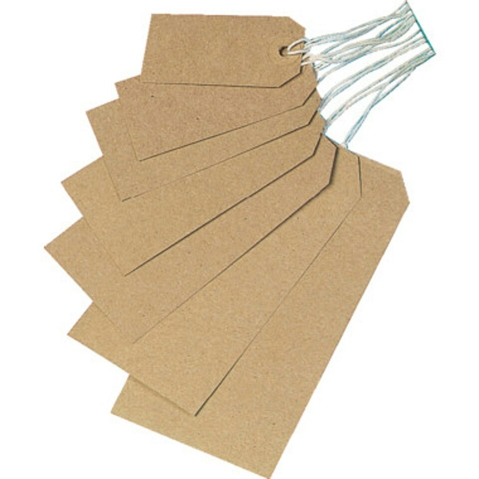 image 1 of Box of 1000 Brown Buff Strung Tags 82mm x 41mm