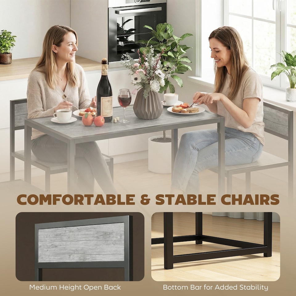 image 1 of HOMCOM 3 Piece Dining Table Set with Metal Frame | Grey | Charcoal grey wood-effect