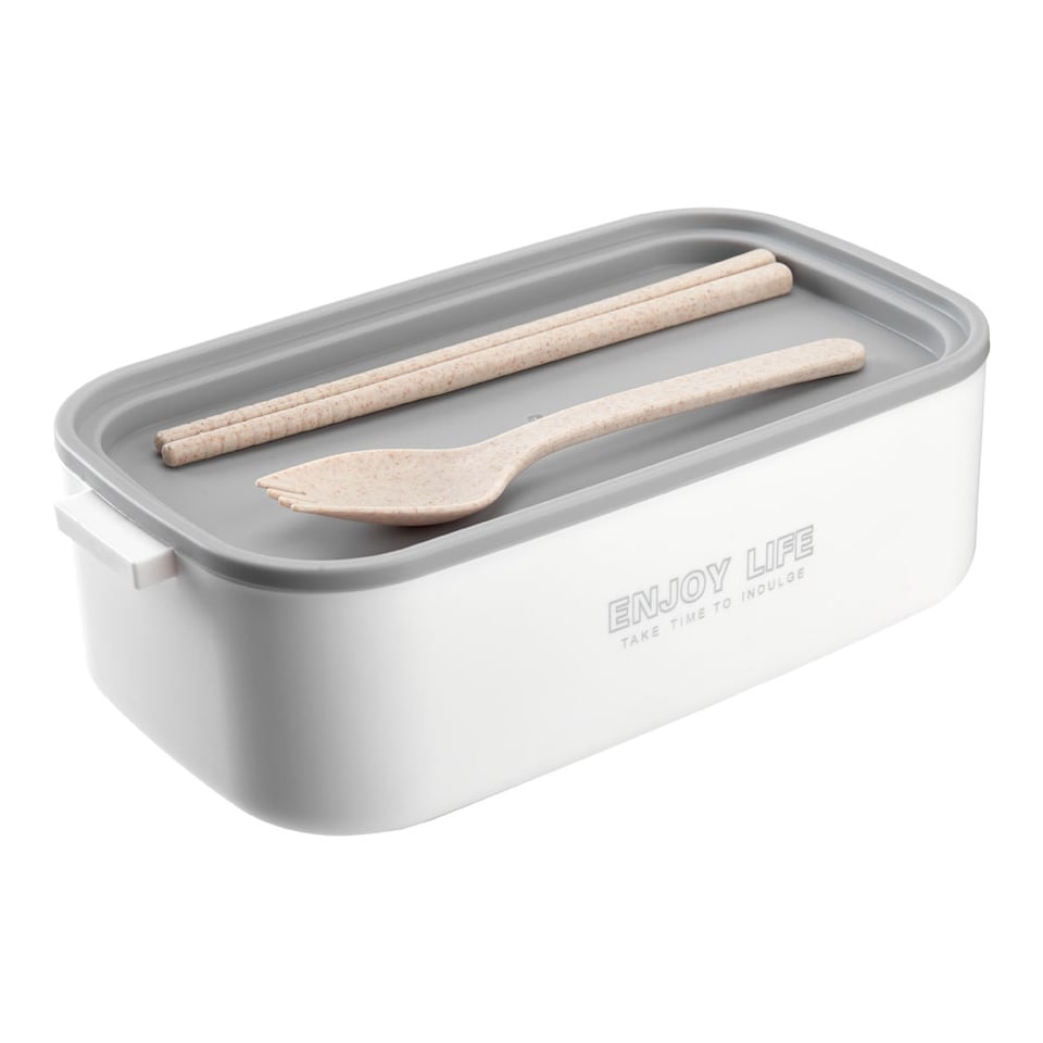 image 1 of Living and Home Stackable Bento Lunch Box with Handle 2 Layer, White, 1900ml
