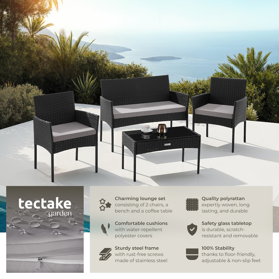 image 1 of Rattan Garden Furniture Palese - for 4 people, weather resistant | Black | black | 57 x 104 x 79 cm | 1