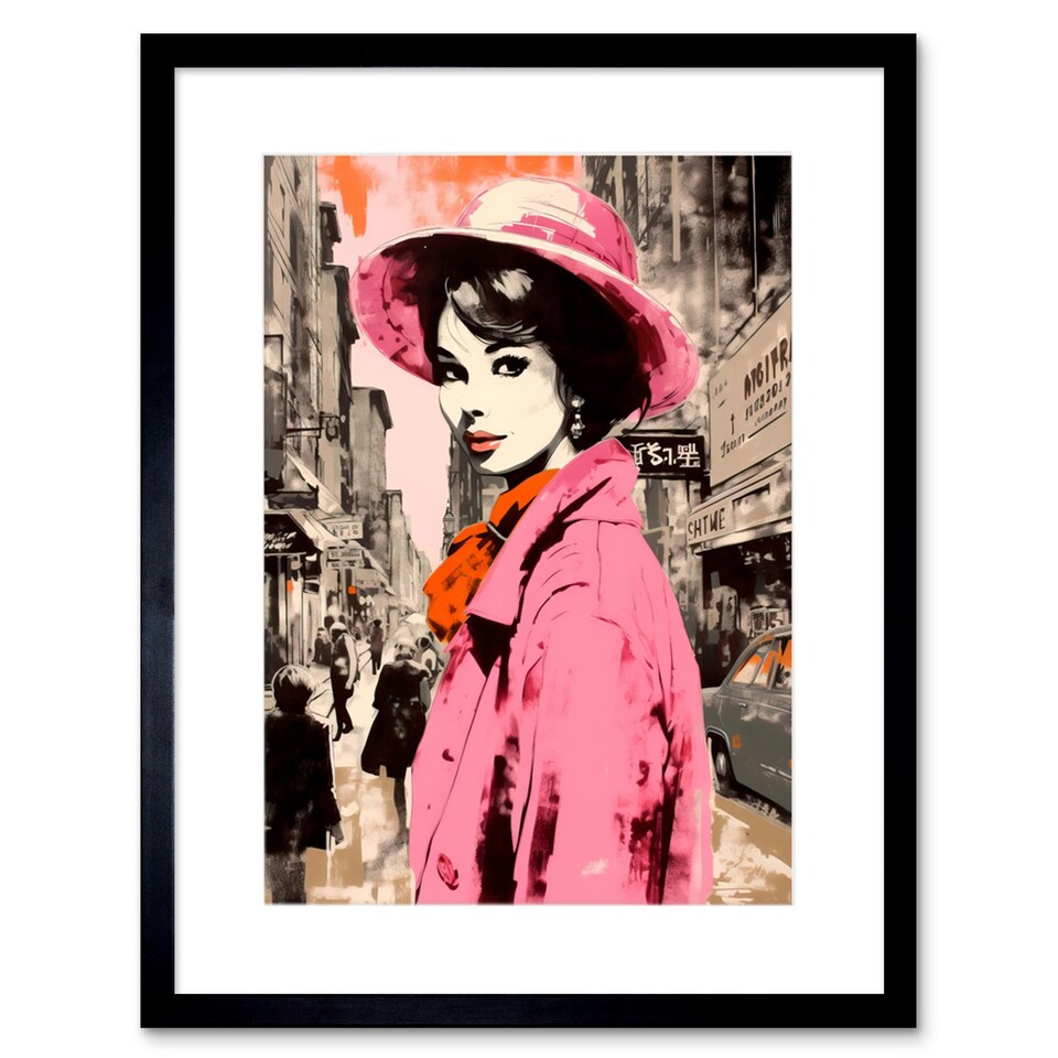 image 1 of Retro Aesthetic Vintage Fashion Woman Street 9x7" Black Framed Wall Art Print