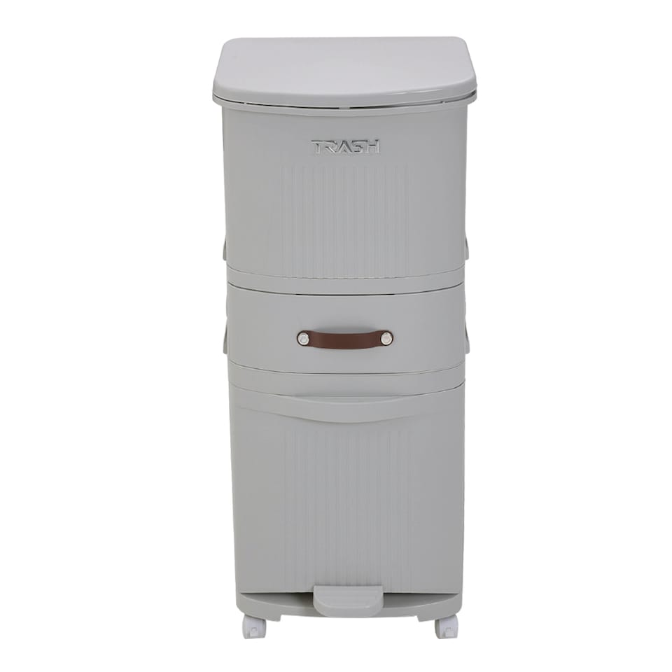 image 1 of Living and Home 45L 2-Tier Dry Wet Separation Trash Bin with with Inner Buckets | Grey
