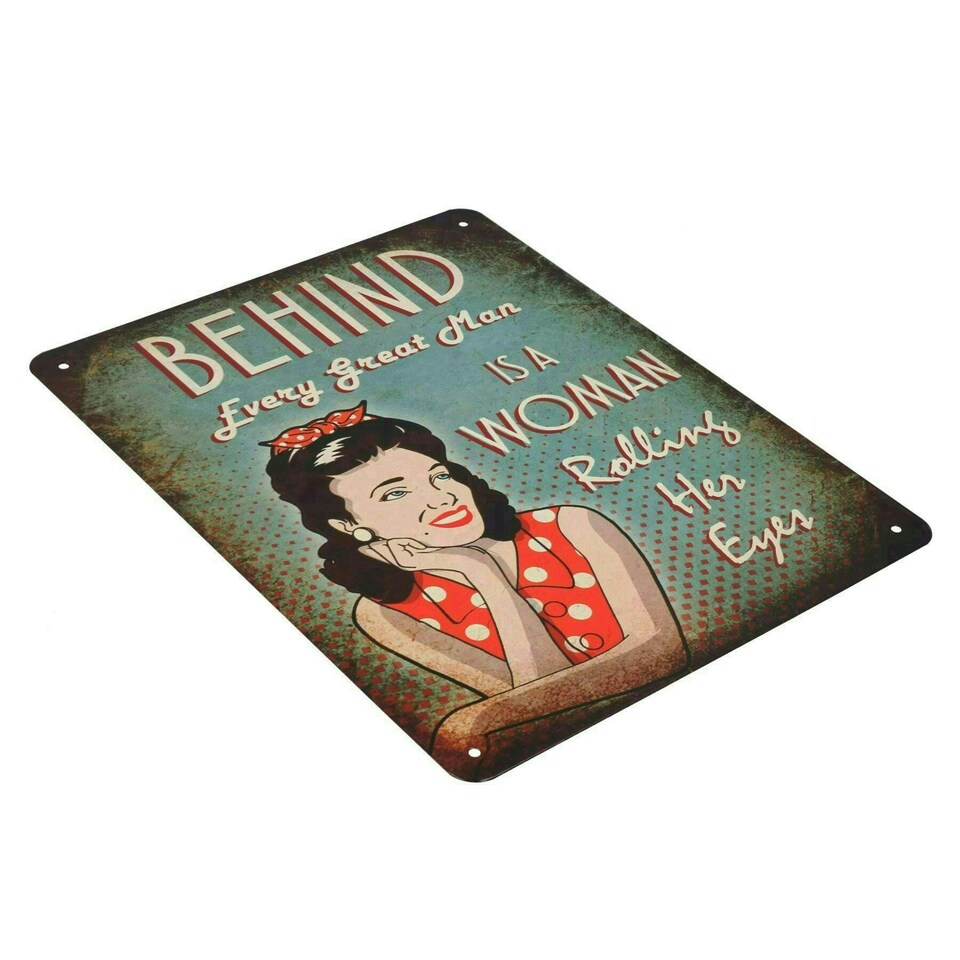 image 1 of Retro Hanging Woman Rolling Her Eyes Plaque Metal Sign 20x25cm