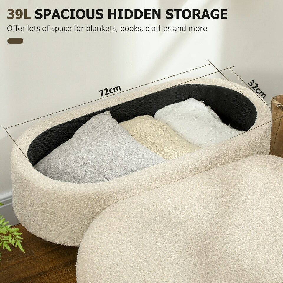 image 1 of HOMCOM Ottoman Storage Bench for Hallway, Living Room, Cream White