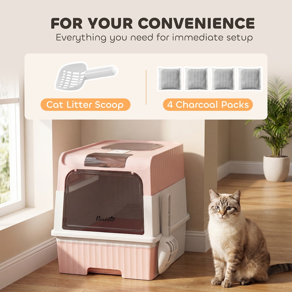 image 1 of PawHut Cat litter Box, Enclosed Cat Litter Box w/ Lid, Pull-Out Drawer Tray
