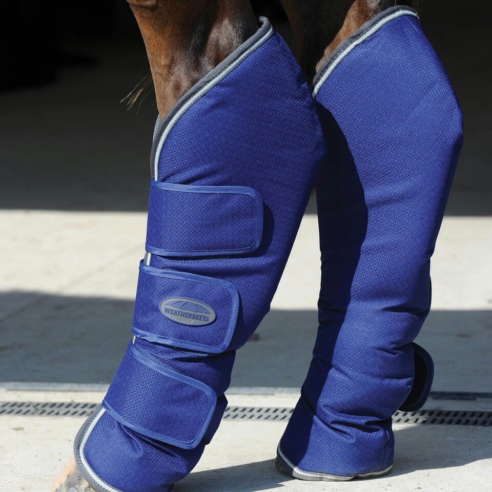 image 1 of Weatherbeeta Long Wide Tab Horse Travel Boots - Dark Blue/Grey/White - Cob
