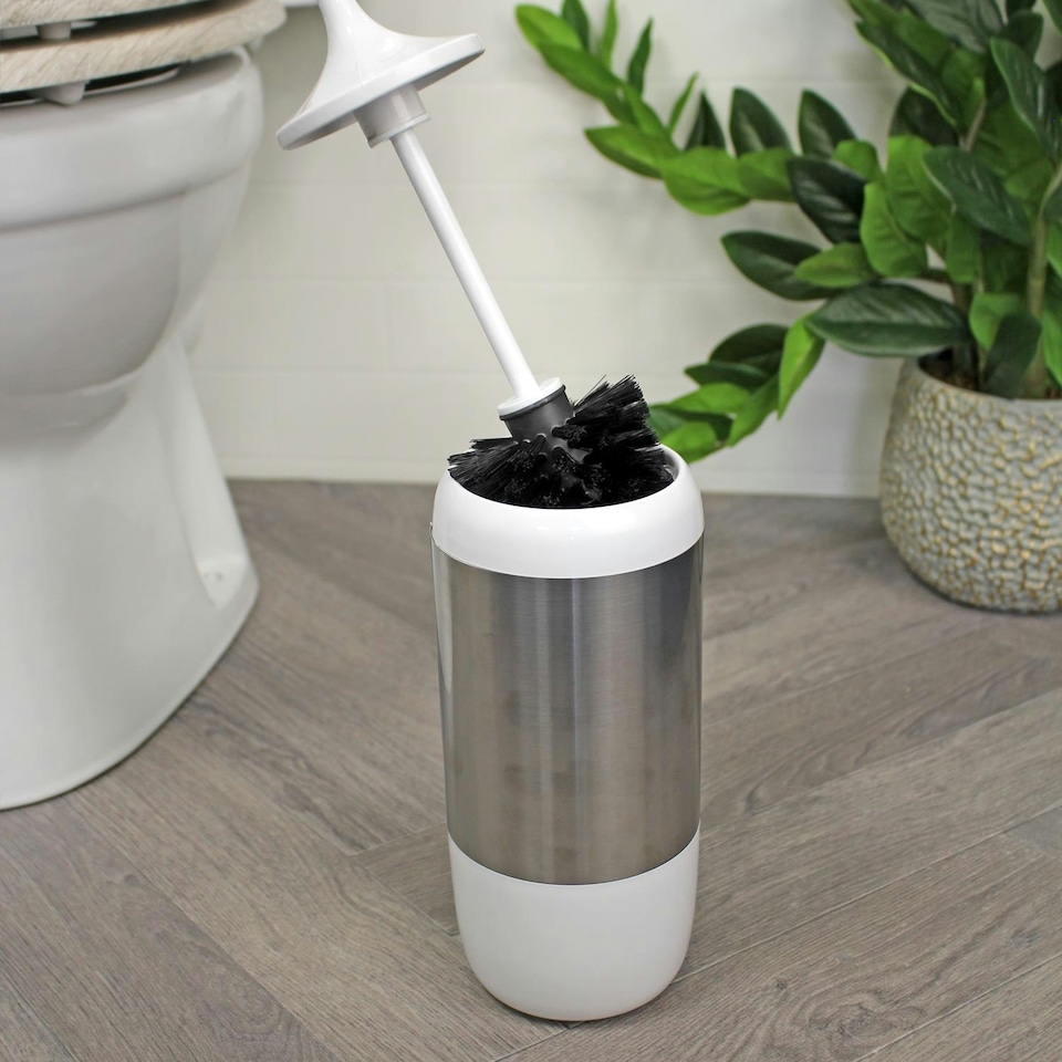image 1 of Showerdrape Elite White Chrome Toilet Brush & Holder