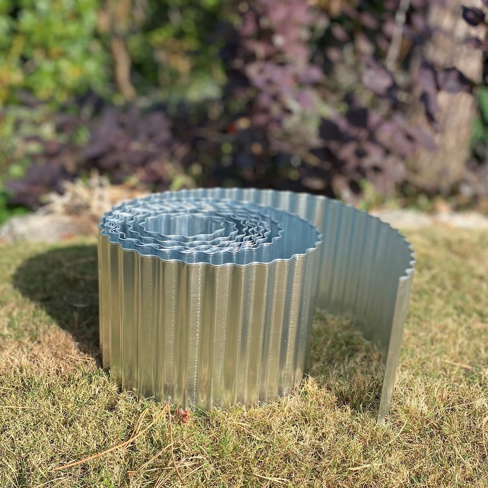 image 1 of Galvanised Metal Corrugated Garden Lawn Edging (5m x 16.5cm) - 8 Rolls