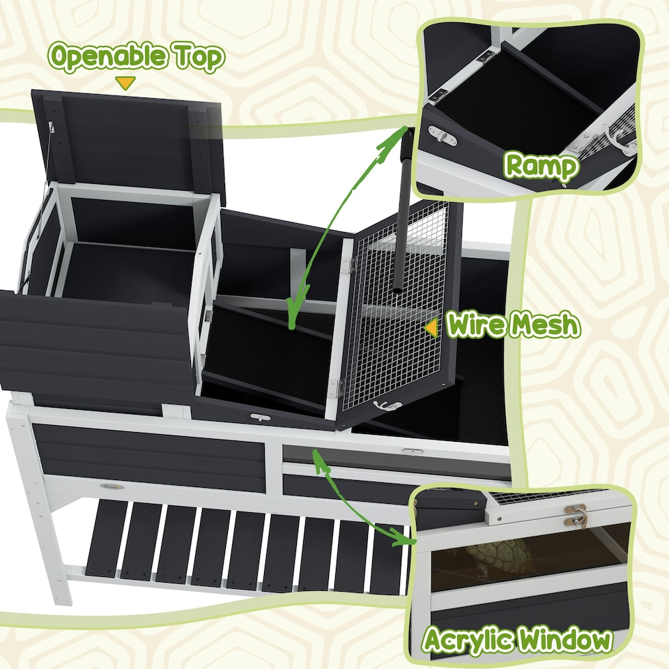 image 1 of PawHut Tortoise House w/ Adjustable Lamp Holder, Openable Lid, Storage Shelf