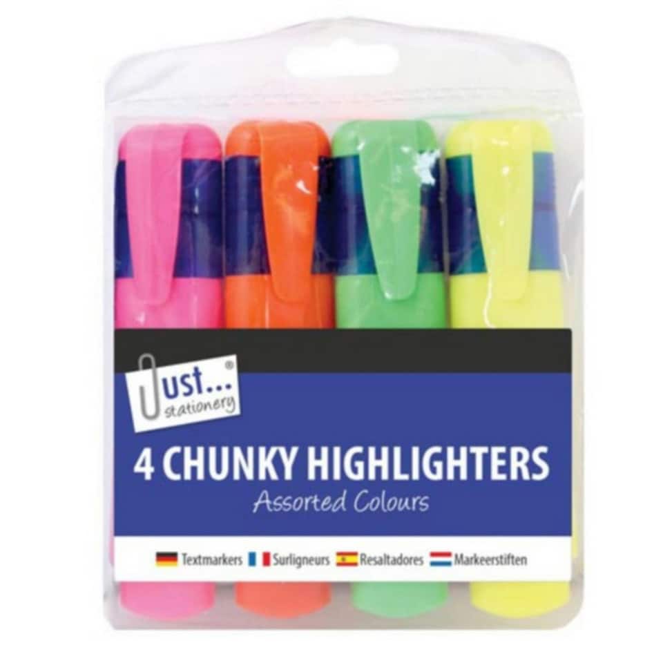 Just Stationery 4 Chunky Highlighters - Multicoloured - One Size