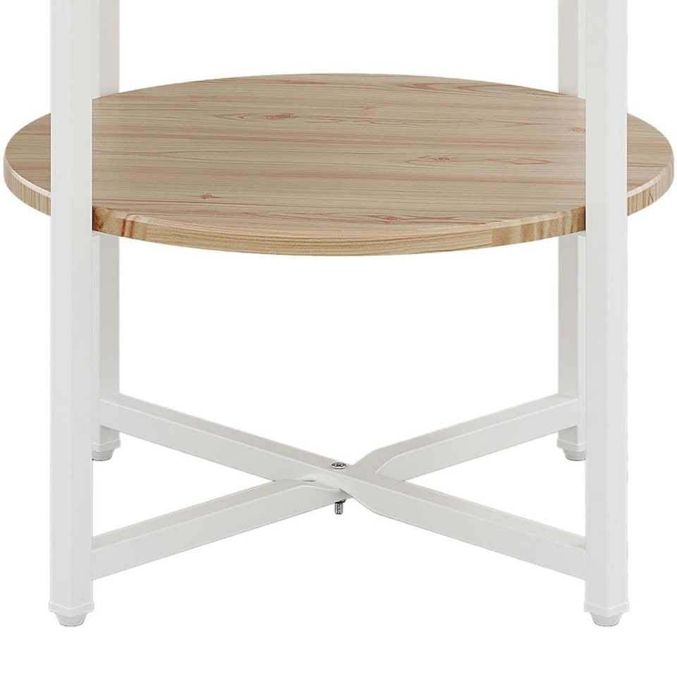 image 1 of Living and Home Small Round Coffee Table with 2 Tier - Natural and White