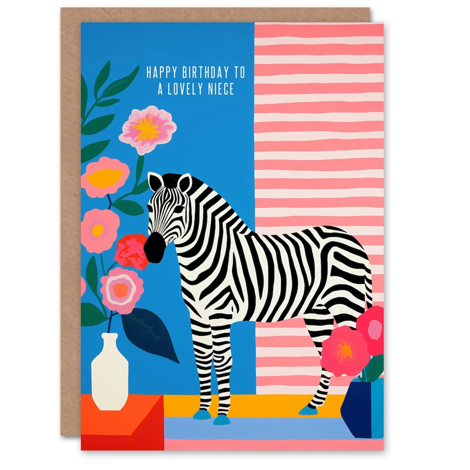 image 1 of Colourful Modern Bright Stripes Flowers Zebra Niece Birthday Card
