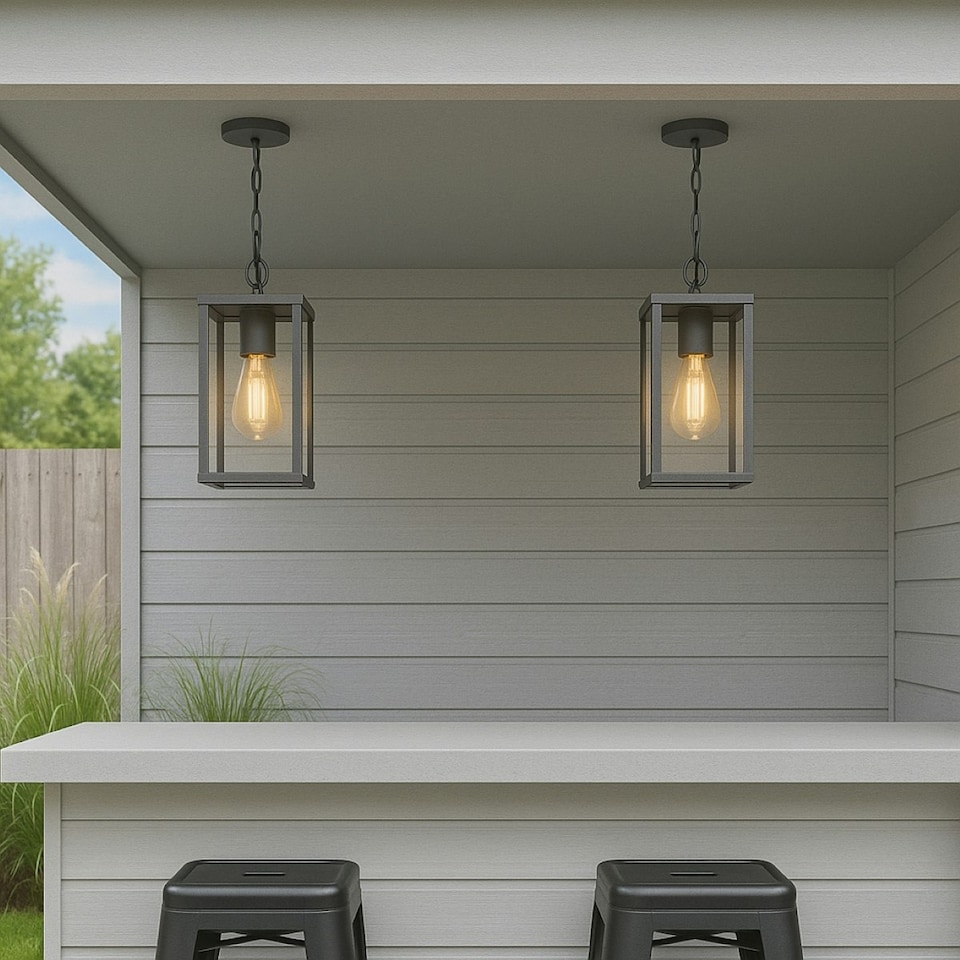 image 1 of CGC SIENNA Black Hanging Outdoor Porch Lantern Ceiling Light Black