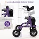image 3 of COSTWAY Height Adjustable Foldable Rolling Walker with Seat Purple