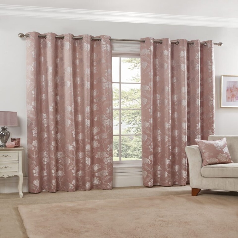 image 1 of English Garden Lined Eyelet Jacquard Curtains 116cm x 137cm Blush Pink | Pink | Pink