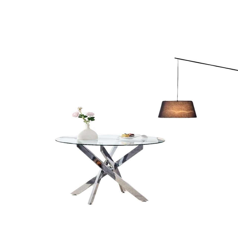 image 1 of Round Glass Dining Table with Chrome legs, Living / Dining Room, Kitchen, Furniture Grey