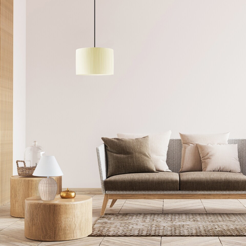 image 1 of Contemporary Designer Double Pleated Cream Cotton Fabric 12 Drum Lamp Shade | Cream | 12"