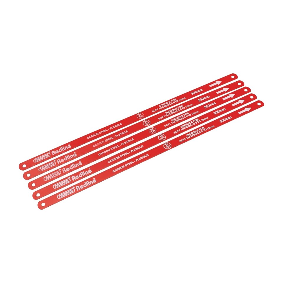 Draper Redline 300mm Hacksaw Blades Pack of 5 Carbon Steel 18 & 24 TPI Cutting Set