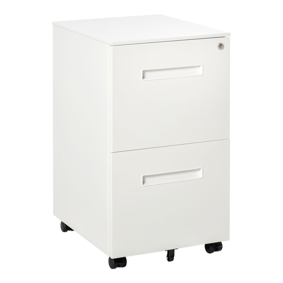 image 1 of Vinsetto Metal Mobile File Cabinet with Wheels, Lockable 2 Drawer Filing Cabinet for A4, Legal, Letter, Compact Under Desk Storage Unit with Pre-Assembled Body for Home Office, 39 x 48 x 67cm, White
