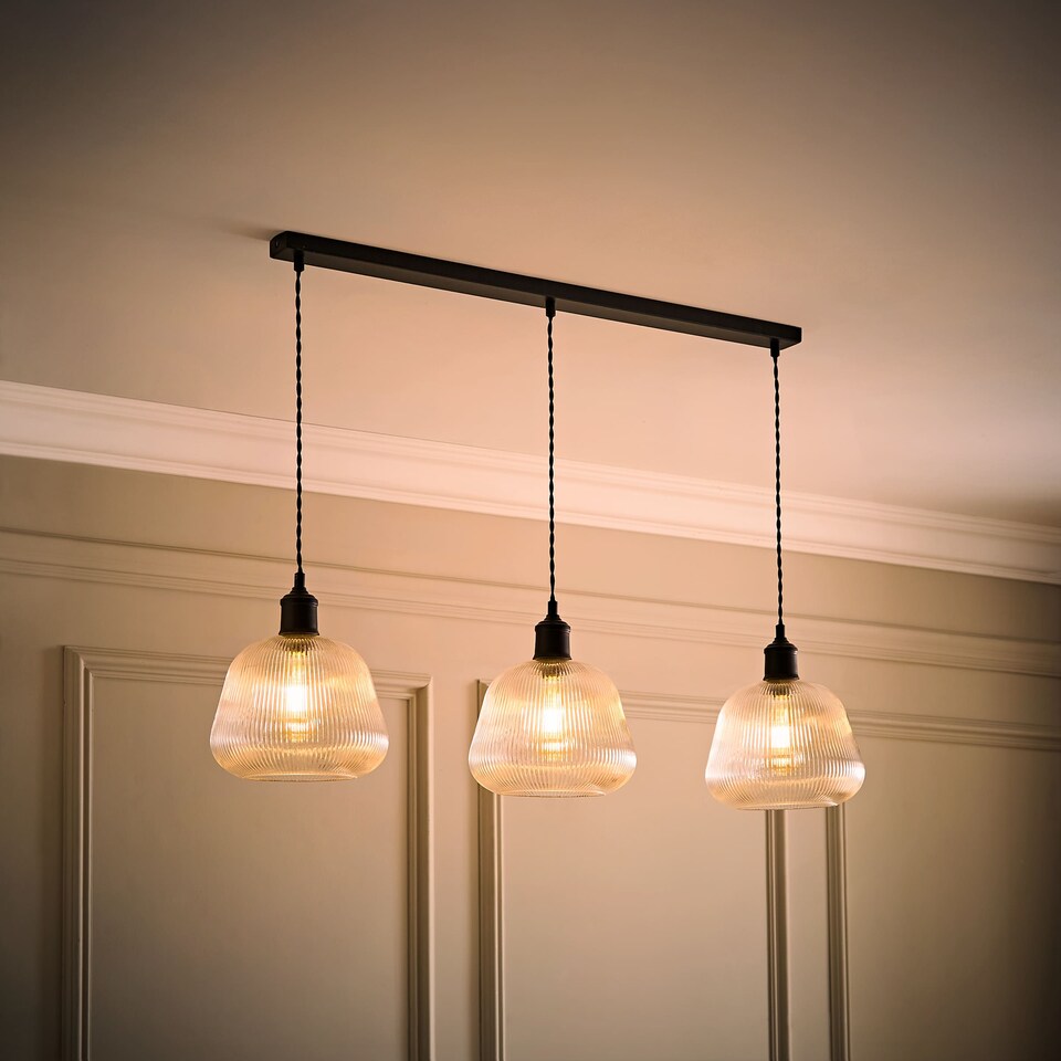 image 1 of ValueLights Delora Matte Black Glass Bell 3 Drop Ceiling Light | Black