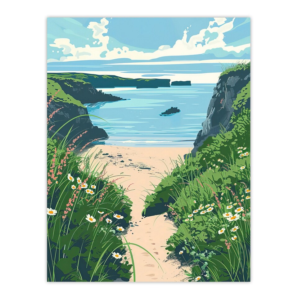 image 1 of Barafundle Bay Seaside Spring Flowers Wales Black Framed Wall Art Print A4
