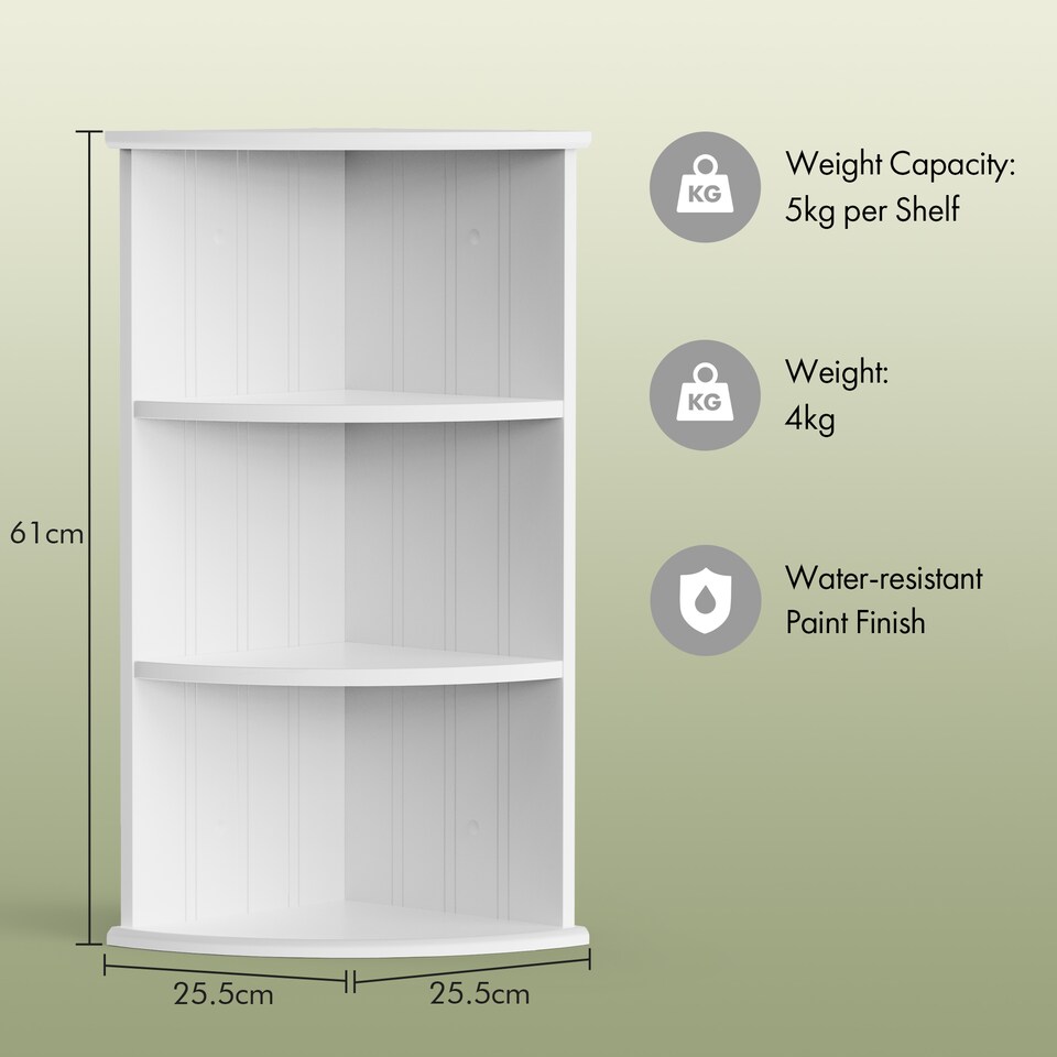 image 1 of VonHaus Holbrook White Bathroom 3 Tier Corner Shelf