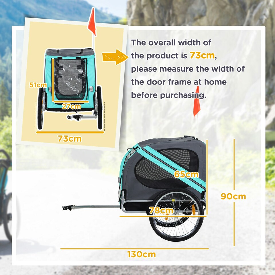 image 1 of PawHut Pet Bicycle Trailer Dog Cat Bike Carrier Water Resistant Green Outdoor