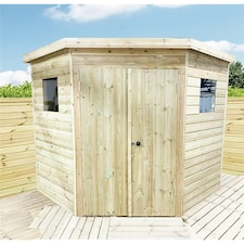 9 x 9 CORNER Pressure Treated Wooden Workshop / Garden Shed + Windows + Lock (9' x 9' / 9ft x 9ft) (9x9)