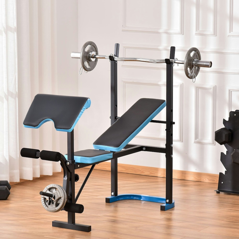 image 1 of HOMCOM Adjustable Weight Bench with Leg Developer Barbell Rack for Home Gym