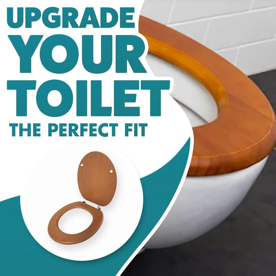 image 1 of Marco Paul Oak Wooden Toilet Seat 18" Brown