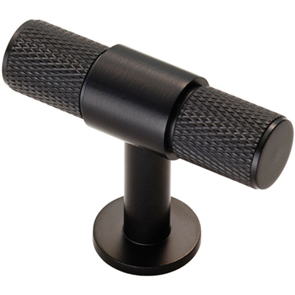 Loops Knurled Cupboard T Shape Pull Handle 50 x 13mm Matt Black Cabinet Handle