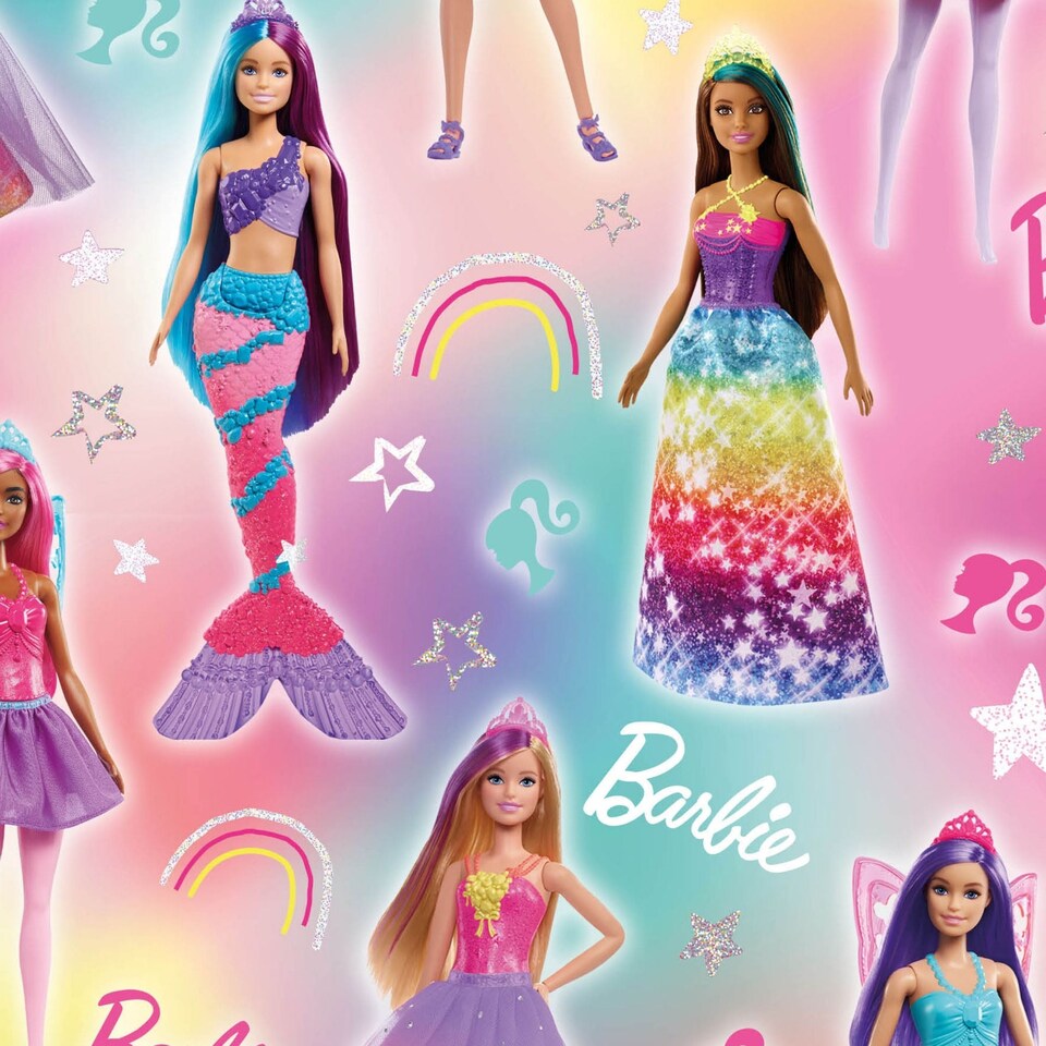 image 1 of Barbie 2 Sheets & 2 Tags Gift Wrap