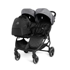 Venus Prime Double Stroller - Birth to 15kgs (Approx. 3 Years), Lightweight, One Hand Fold, Newborn Cocoon, 2 Quilted Footwarmers & Rain Cover (Space Grey)