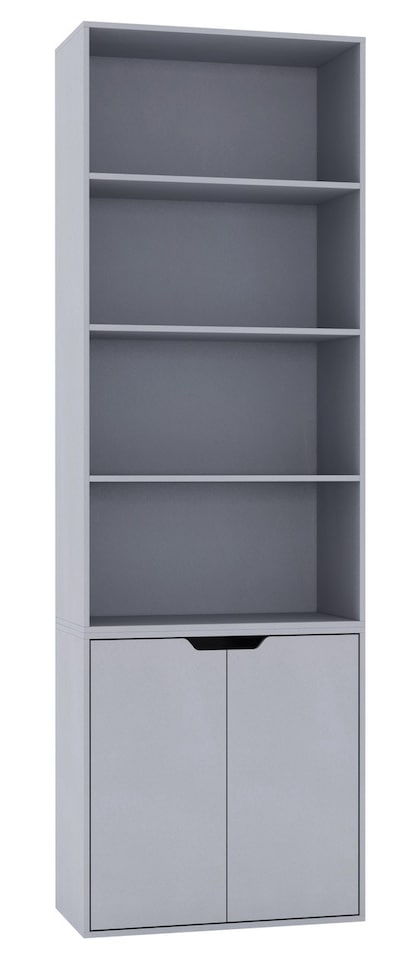 image 1 of 6-Tier Bookcase with 2-Doors | Grey | Unit Colour: Grey