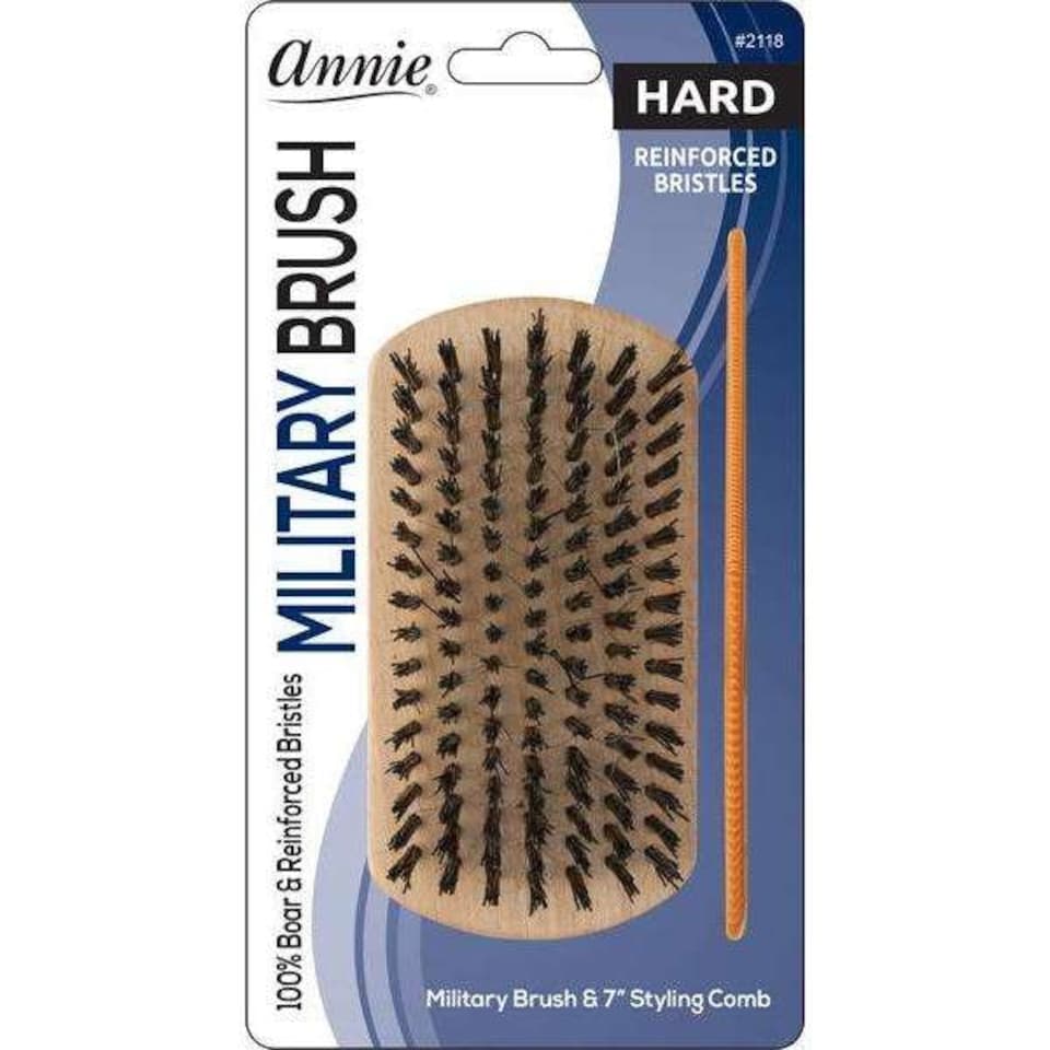 image 1 of Annie Hard Wood Military Boar Bristle Brush With 5 Styling Comb 4.8in 2118