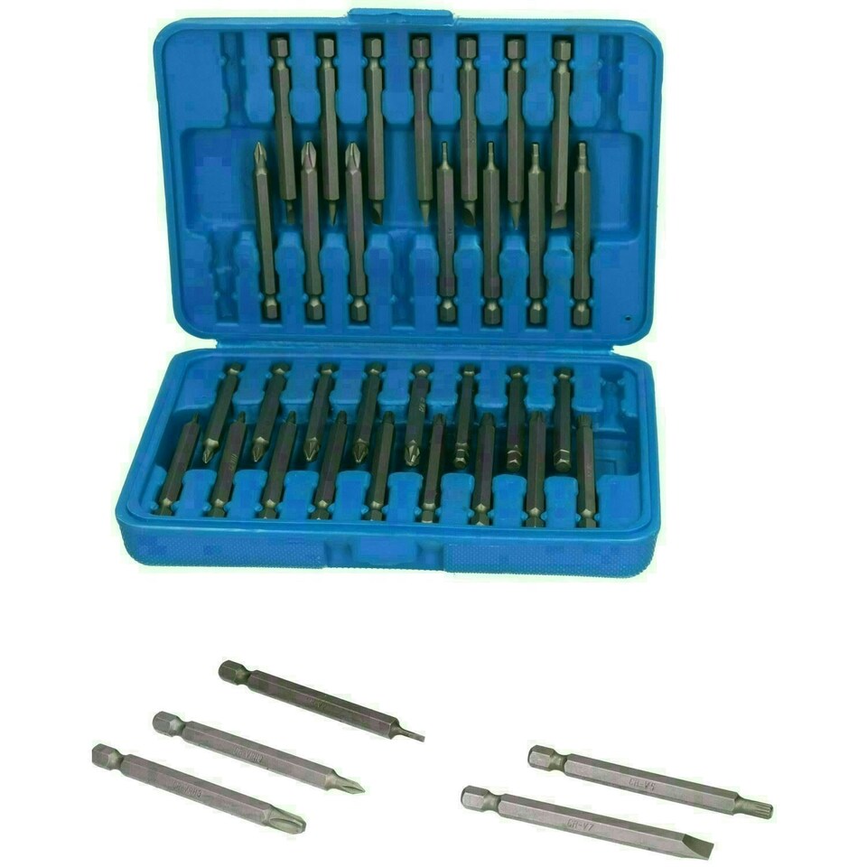 image 1 of Extra Long 75mm Screwdriver Power Bit Set Phillips Pozi Hex Torx Flat Spline