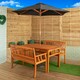 image 2 of Outdoor 4 Person Rectangular Wooden Garden Dining Table & 2 Benches with Black Parasol & Base Furniture Set