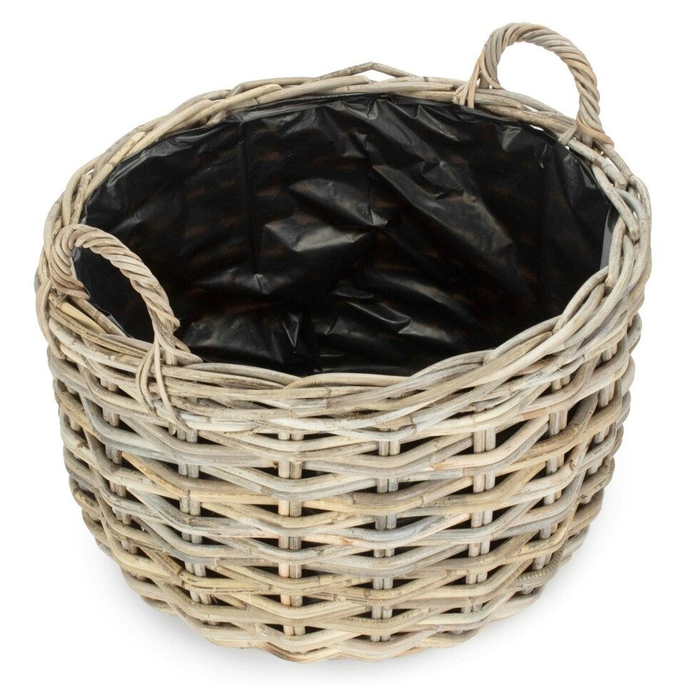 image 1 of Small Curved Base Rattan Planter With Plastic Lining