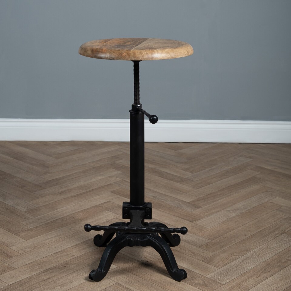 image 1 of Solid Wooden And Metal Adjustable Bar Stool L 36 x W 44 x H 65-76 cm